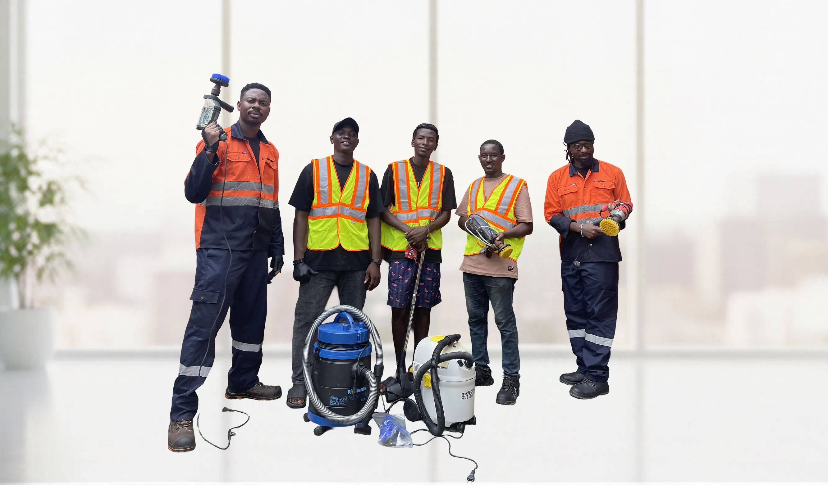 The Happiclean team in branded workwear with their professional cleaning equipment